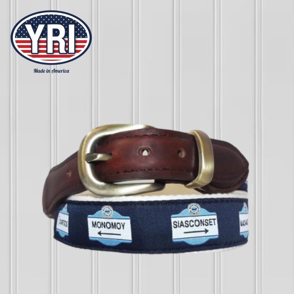 YRI Ribbon Belt- Nantucket Signs on Natural Webbing